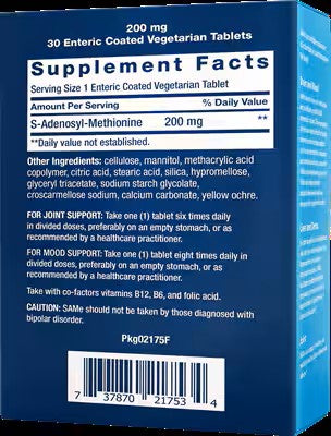 SAMe S-Adenosyl-Methionine 200 mg 30 Enteric Coated Tablets