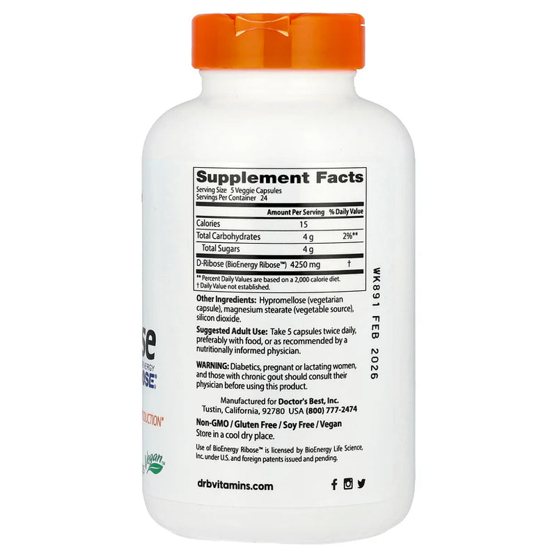 D-Ribose 850 mg 120 Veggie Caps