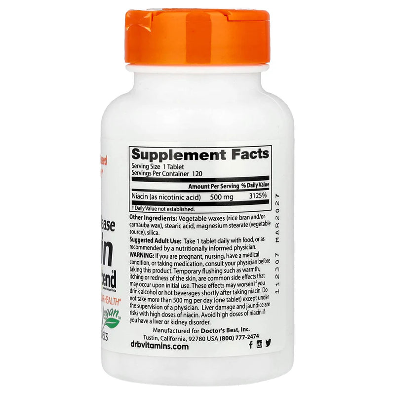 Time-Release Real Niacin 500 mg 120 Tablets