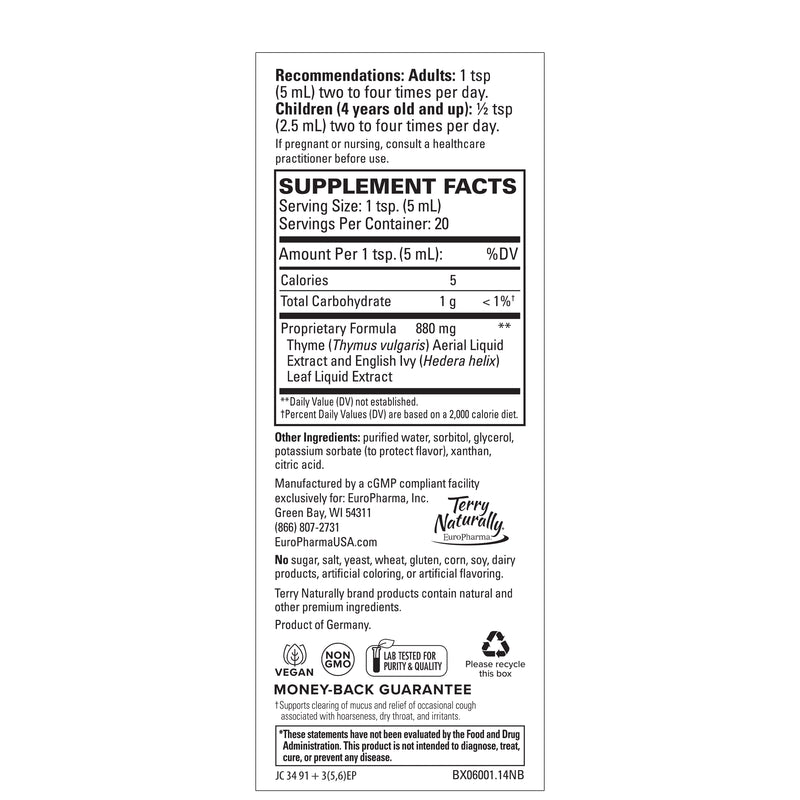 Terry Naturally Bronchial Clear Liquid Syrup 3.4 oz (100 ml)