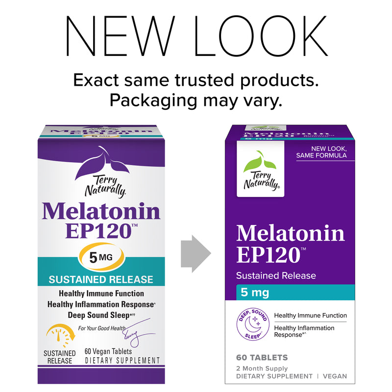 Terry Naturally Melatonin EP120 5 mg Sustained Release - 60 Vegan Tablets, by EuroPharma