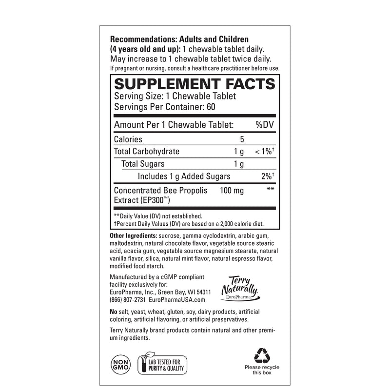 Terry Naturally Propolis Extract EP300, 60 Chewable Tablets