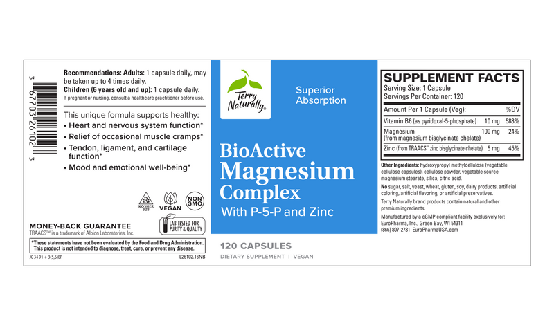 Terry Naturally BioActive Magnesium Complex with P-5-P/Mag and Zinc 120 Capsules