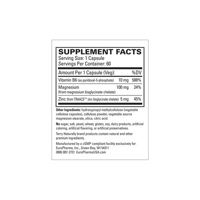Terry Naturally BioActive Magnesium Complex with P-5-P/Mag and Zinc 60 Capsules