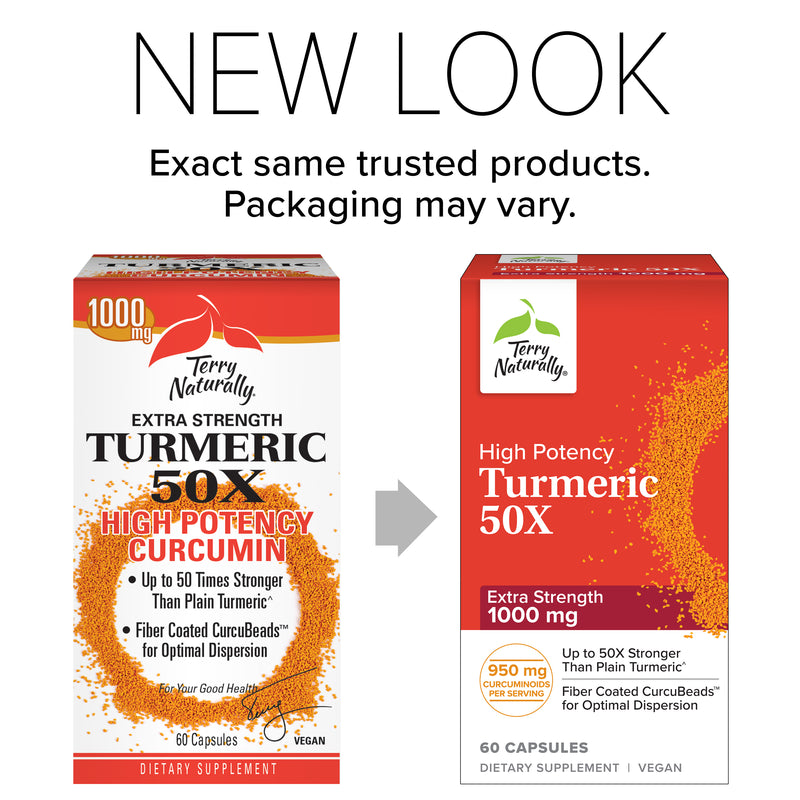 Terry Naturally, Extra Strength Turmeric 50X, High Potency Curcumin, 500 mg, 60 Capsules, by Europharma