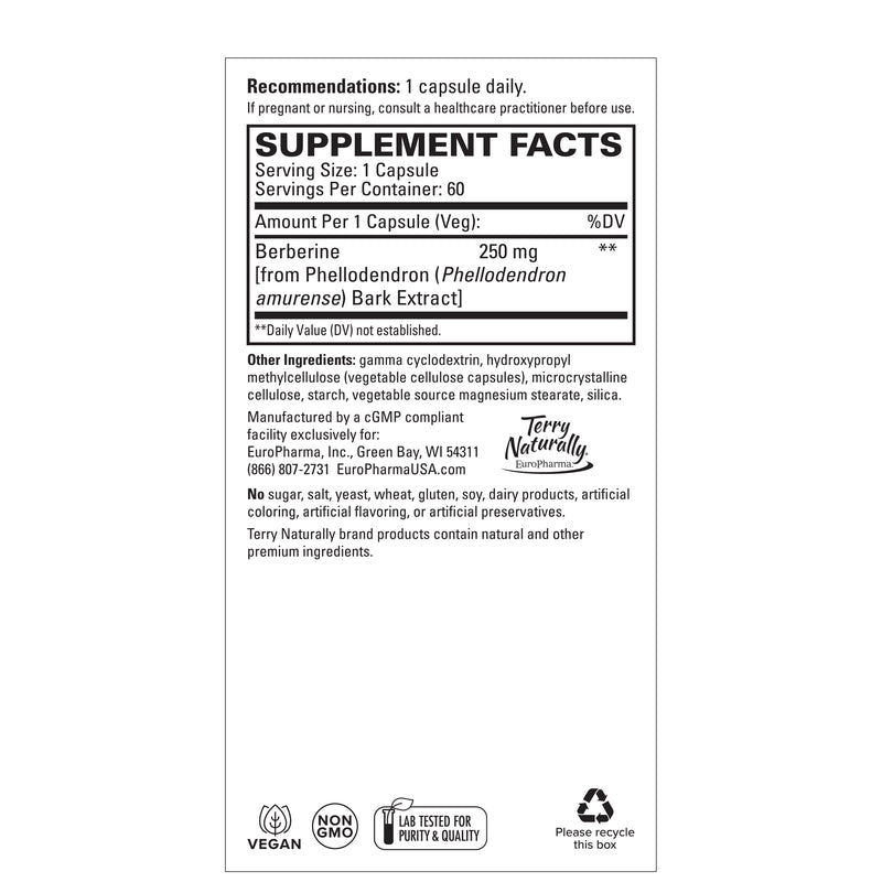 Terry Naturally Berberine MetX™ Extra Strength, 60 Capsules, by Europharma
