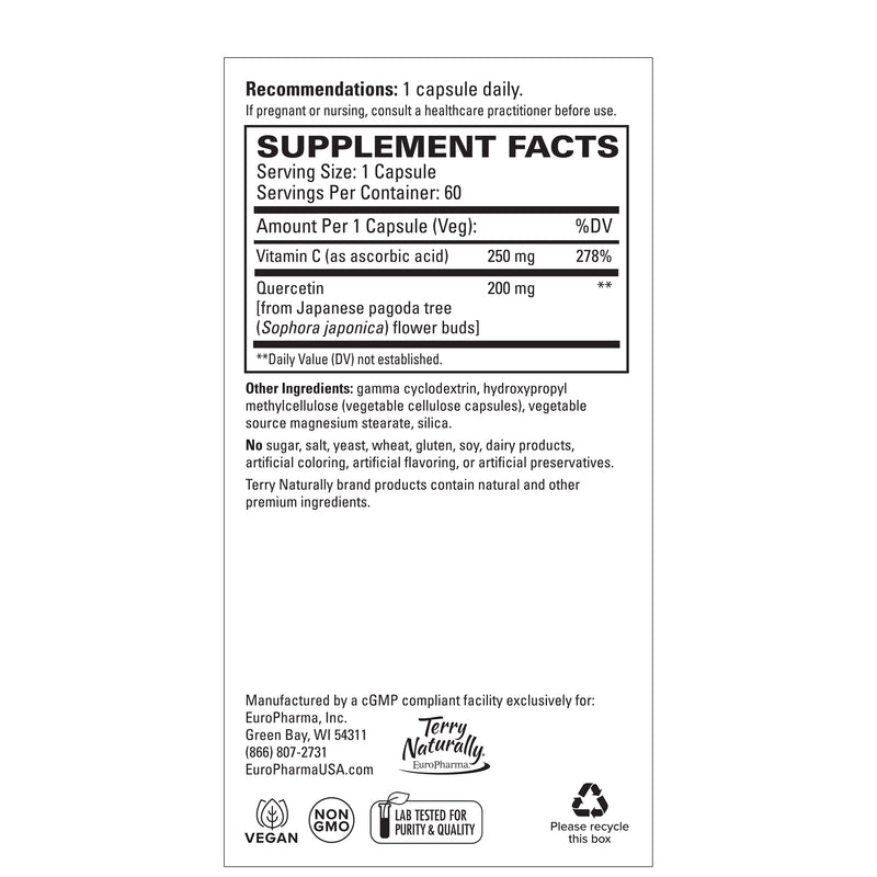 Terry Naturally Quercetin with Vitamin C Extra Strength, 60 Capsules