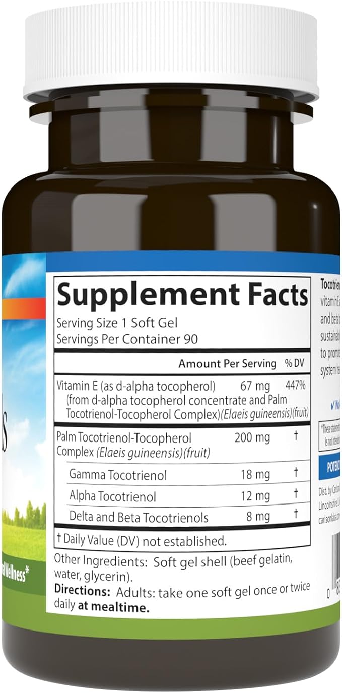 Tocotrienols with Vitamin E 90 Soft gels by Carlson