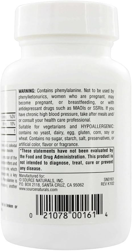L-Phenylalanine, 100 Tablets, 500 mg  by Source Naturals