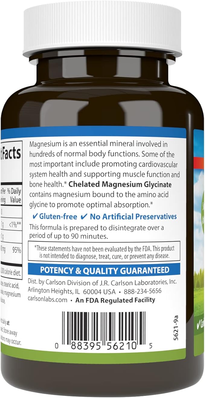 Chelated Magnesium Glycinate 400 mg, 120 Tablets by Carlson