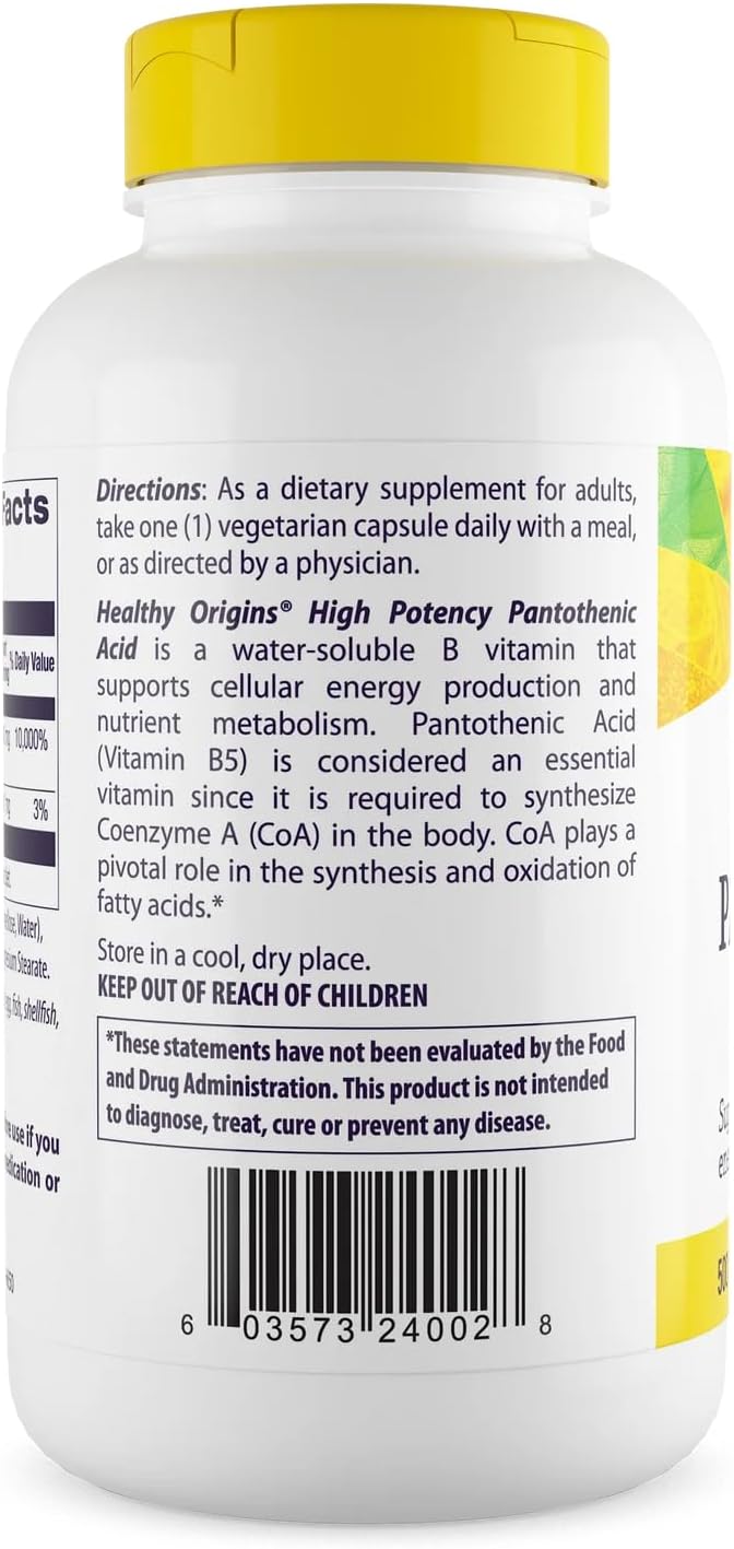 Pantothenic Acid 500mg 240 veggies caps by Healthy Origins