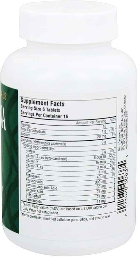 Spirulina 500mg 100 Tablets by Source Naturals