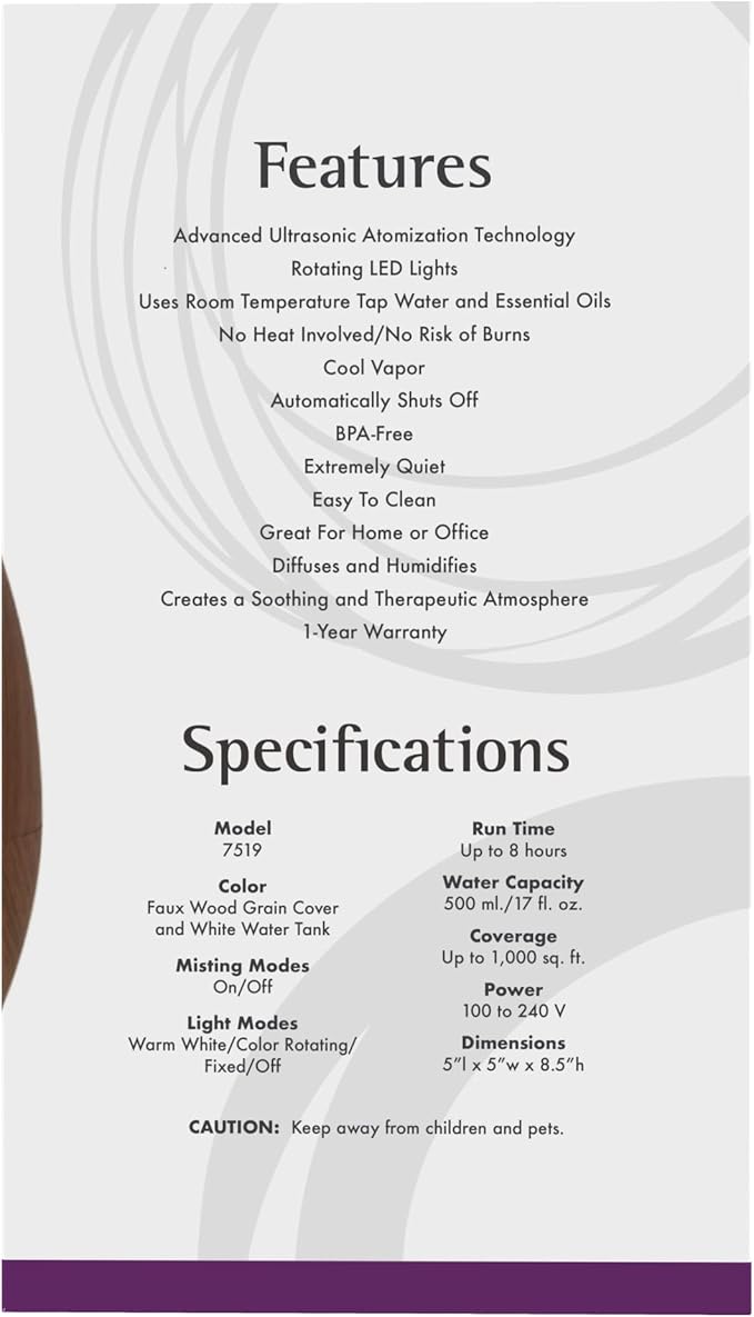 Ultrasonic Faux Wood Grain Essential Oil Diffuser by NOW