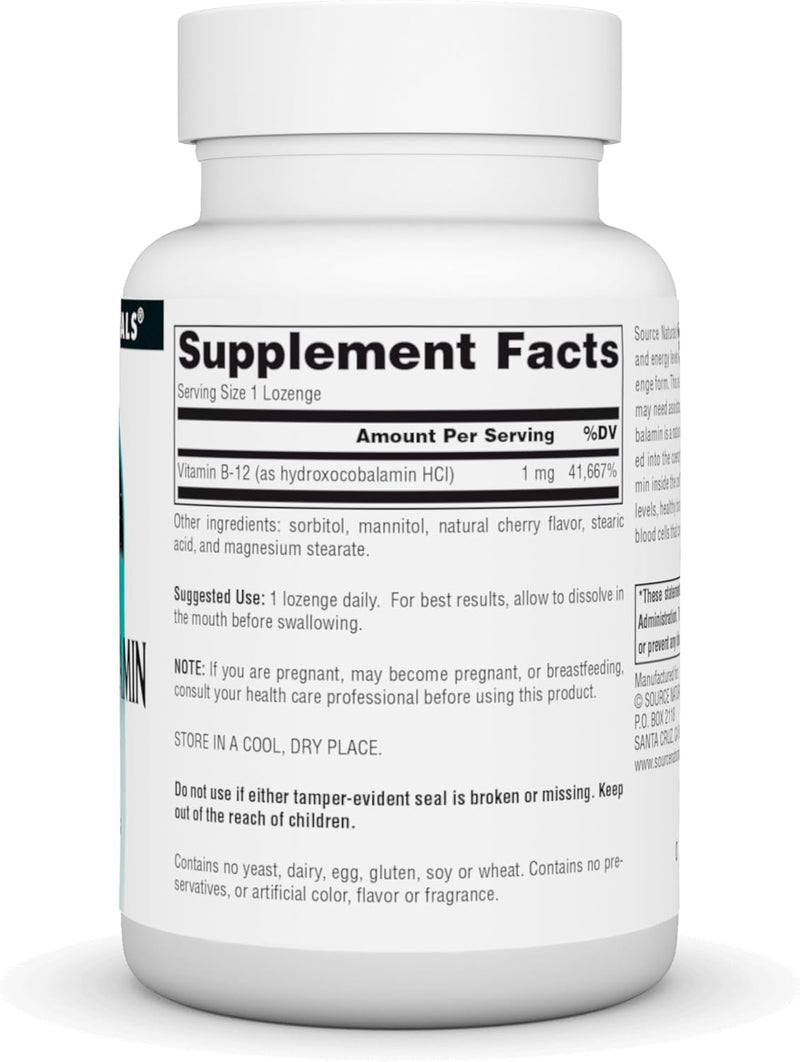 HydroxoCobalamin, Vitamin B-12, Cherry, 1 mg, 240 Lozenge by Source Naturals