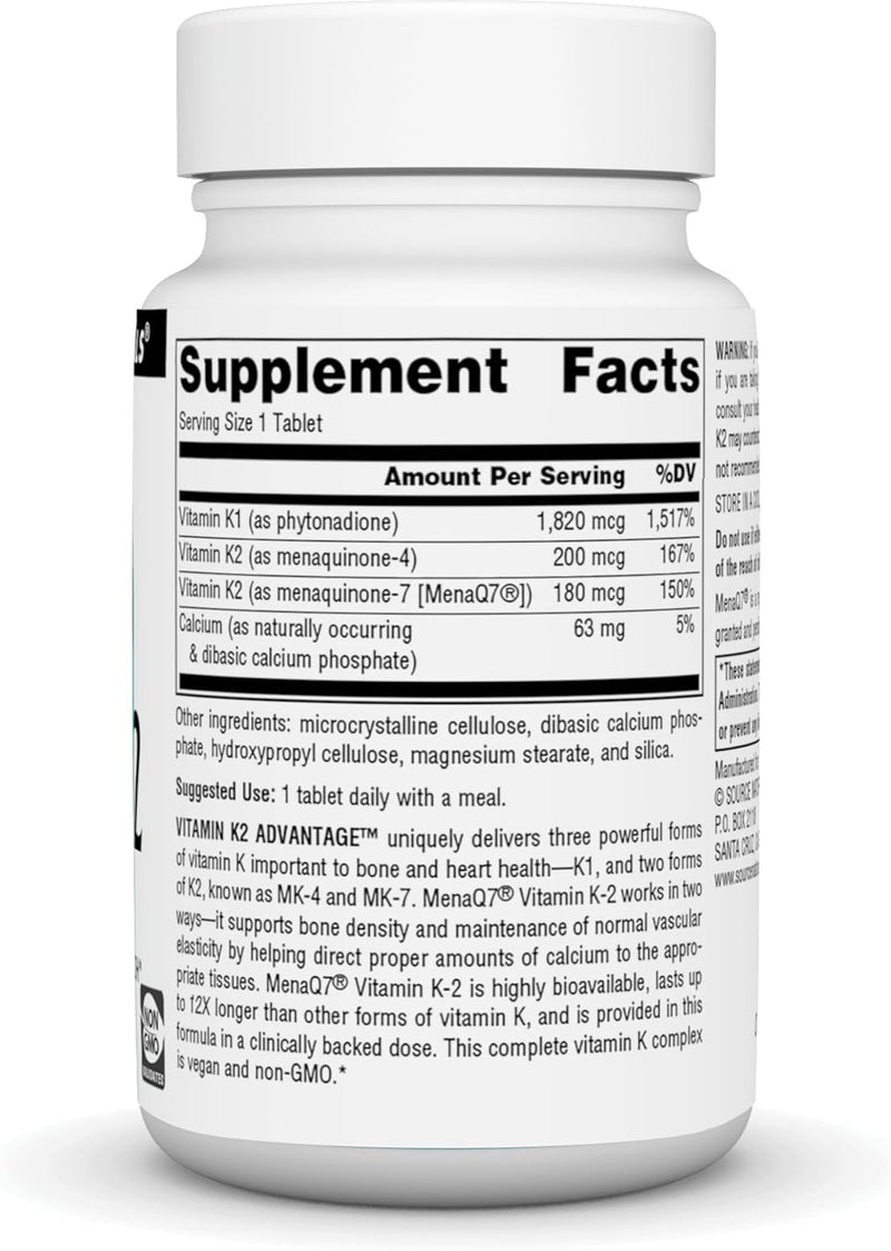 Vitamin K2 Advantage, 2,200 mcg, 120 Tablets by Source Naturals