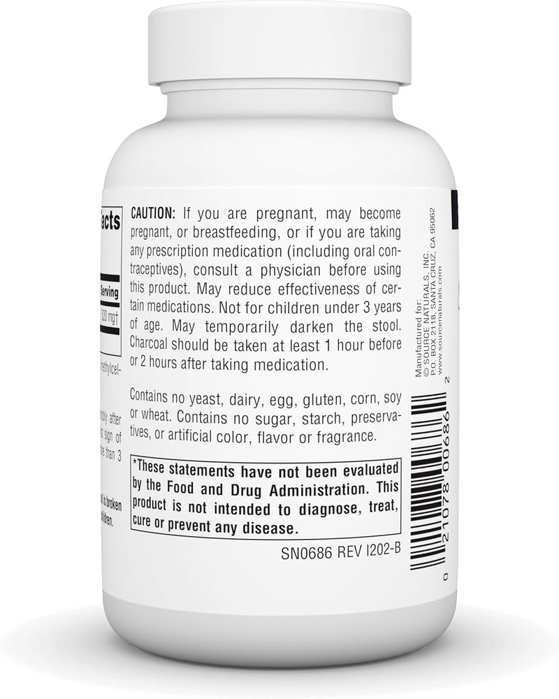 100% Pure Activated Charcoal, 260 mg , 100 Capsules by Source Naturals