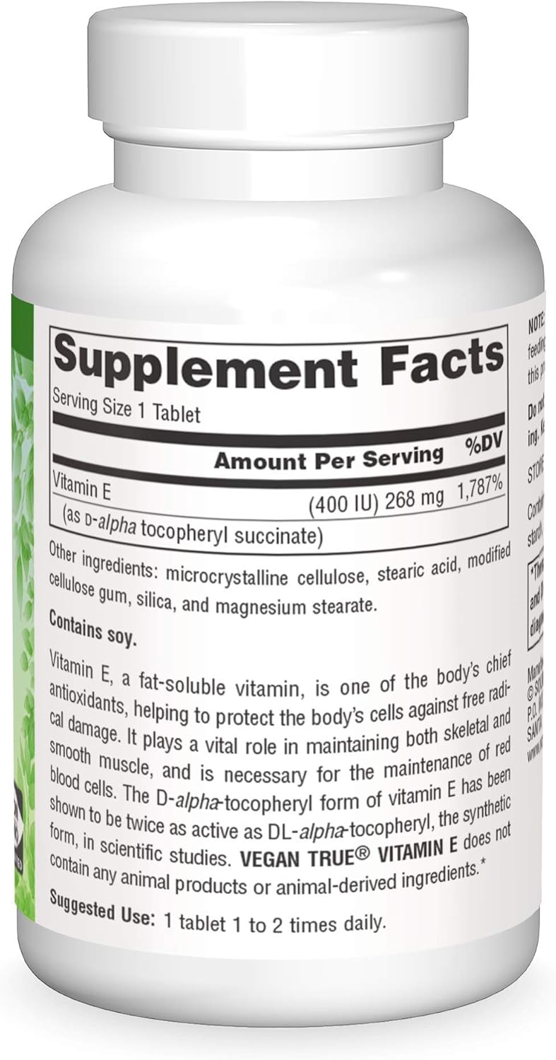 Vegan True® Non-GMO Vitamin E 400 IU, 50 tablets by Source Naturals