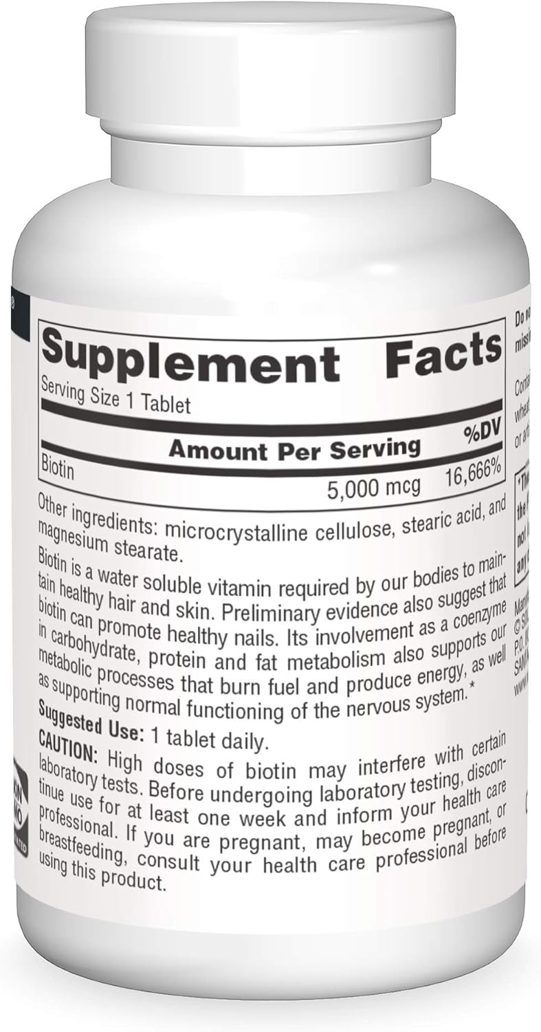 Biotin, 5,000 mcg , 200 Tablets by Source Naturals