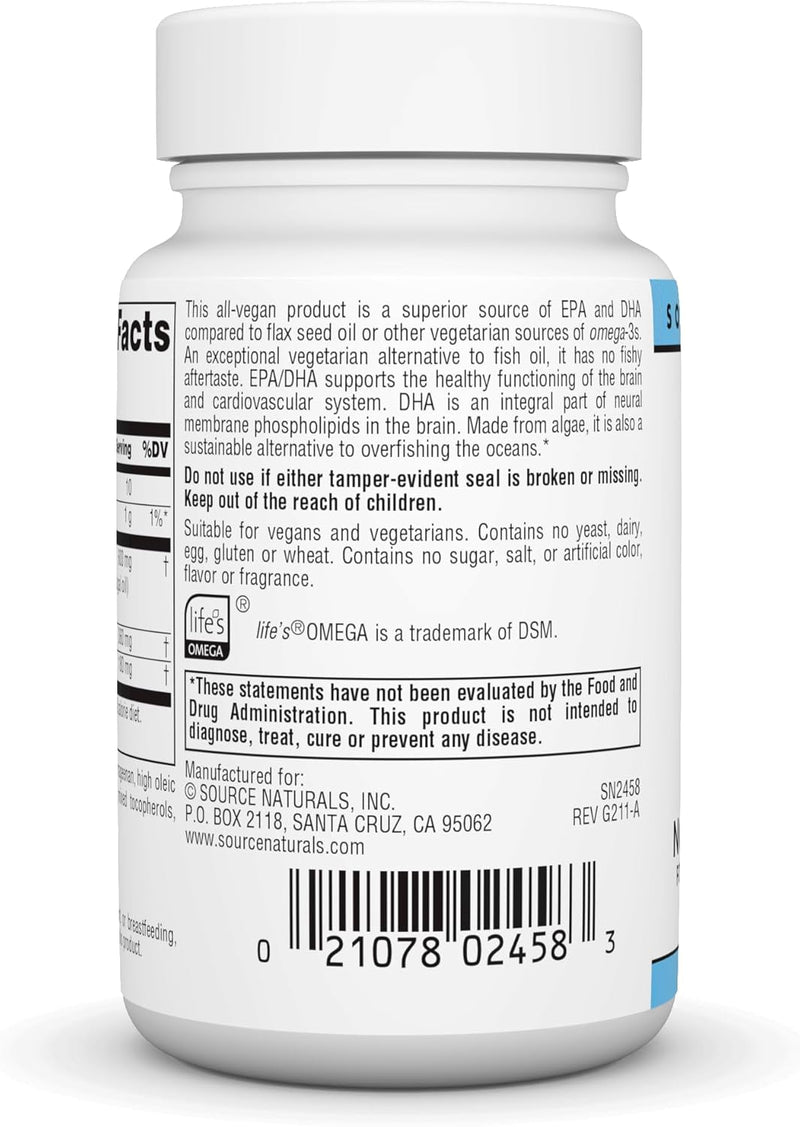 Vegan Omega-3s, Non-Fish EPA-DHA, 30 Vegan Softgels by Source Naturals