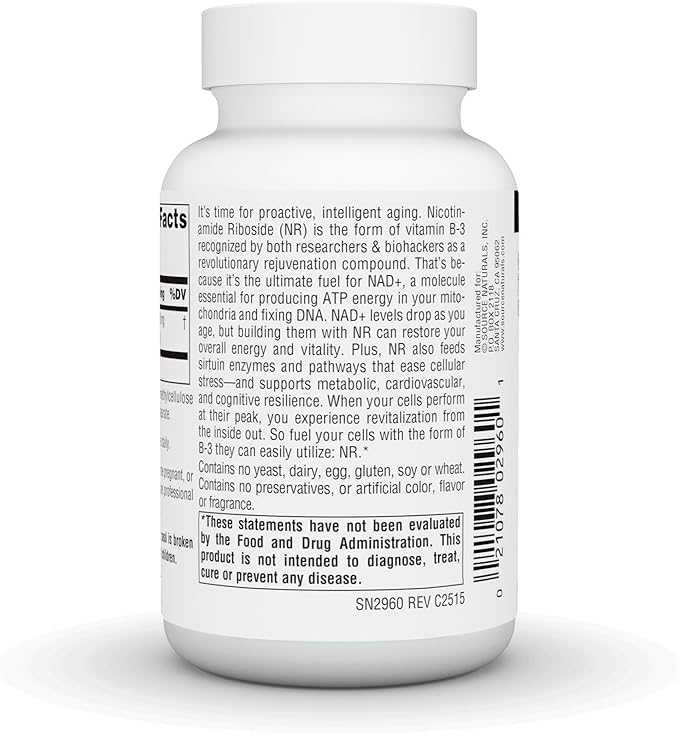 NR (Nicotinamide Riboside), 300 mg - 60 Vegan Capsules by Source Naturals