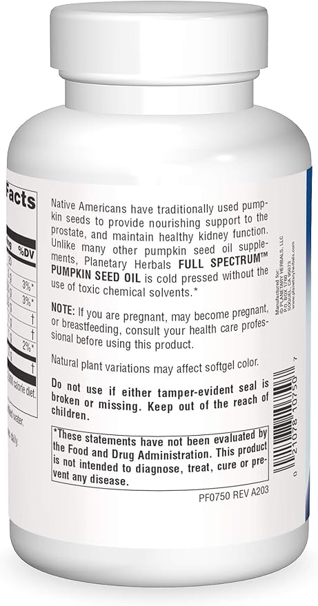 Full Spectrum Pumpkin Seed Oil, 1,000 mg - 180 Softgels by Planetary Herbals