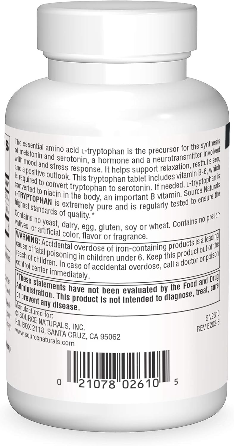 L-Tryptophan, 1000 mg- 90 Tablets by Source Naturals