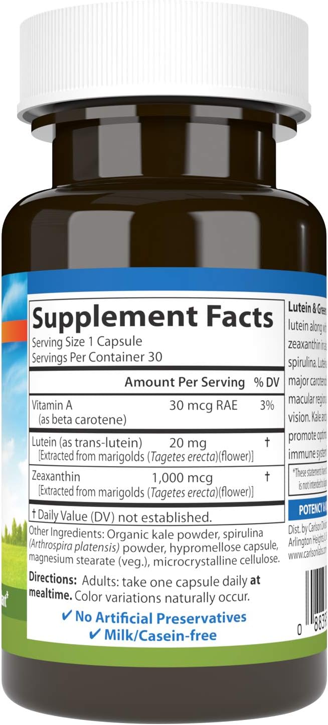 Lutein & Greens , 30 Vegetarian Capsules by Carlson