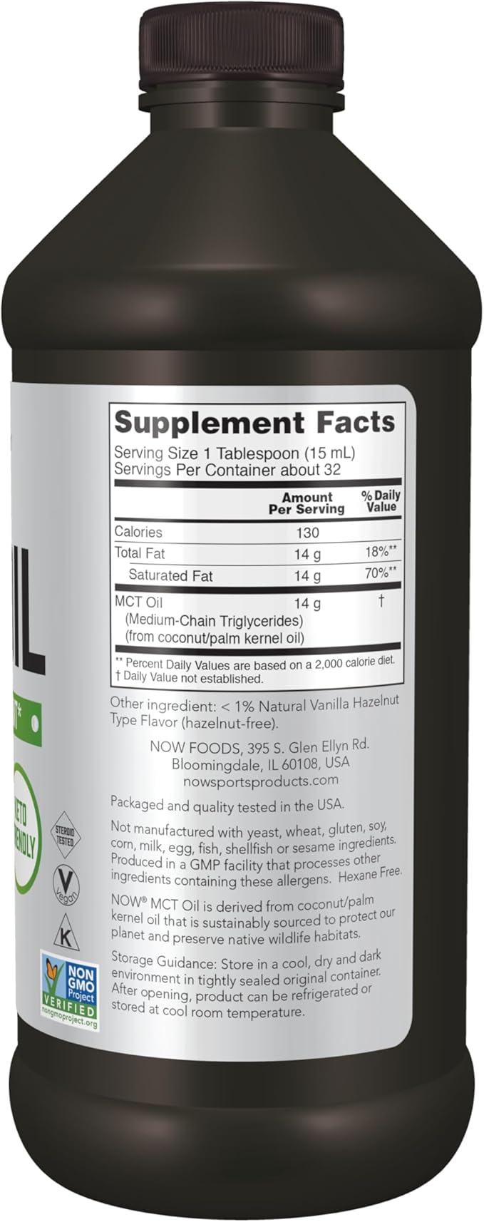 MCT Oil, Vanilla Hazelnut, 16 fl oz (473 ml) by NOW