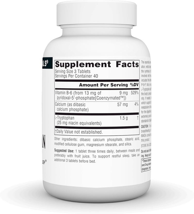 L-Tryptophan With Coenzyme B-6, 500 mg-120 Tablets by Source Naturals