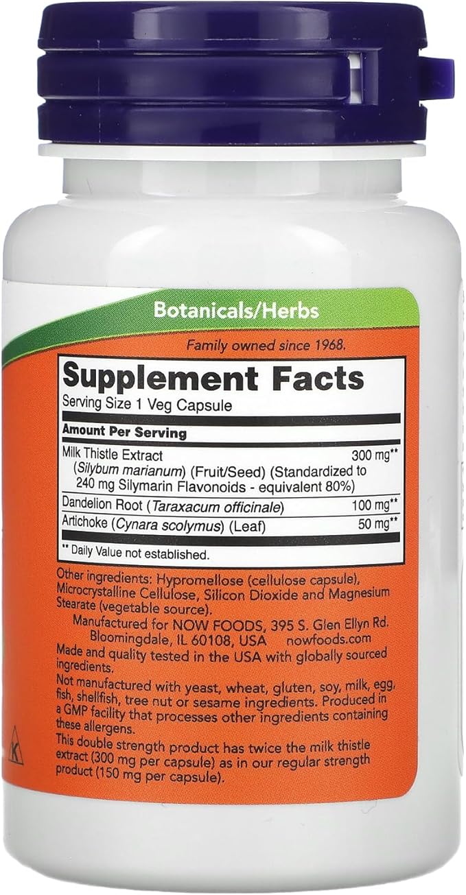 Milk Thistle, Double Strength 300 mg - 50 Veg Capsules by NOW