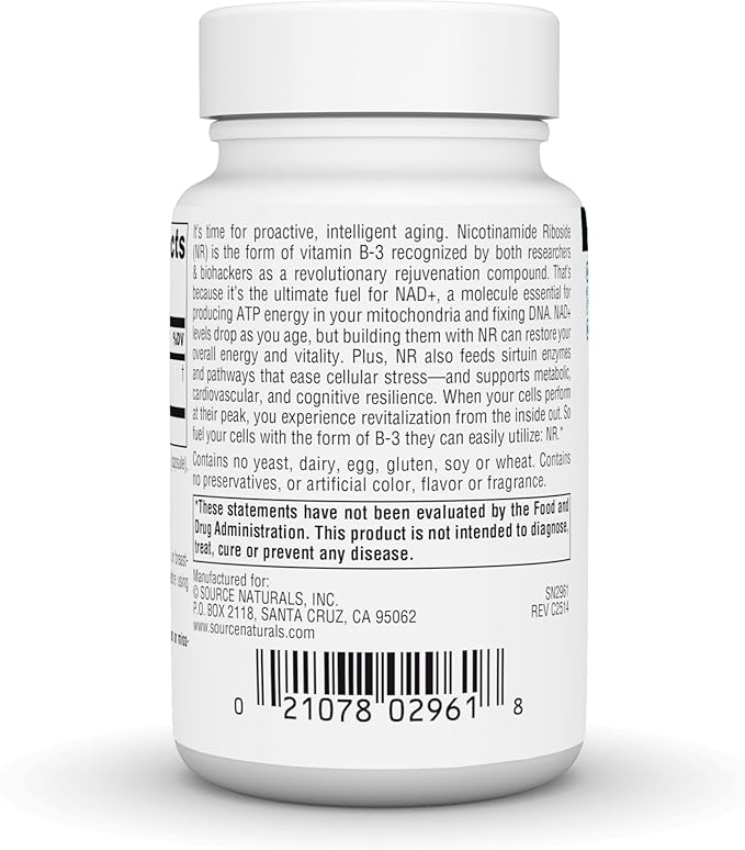 NR (Nicotinamide Riboside) 1,000 mg per Serving - 30 Vegan Capsules by Source Naturals
