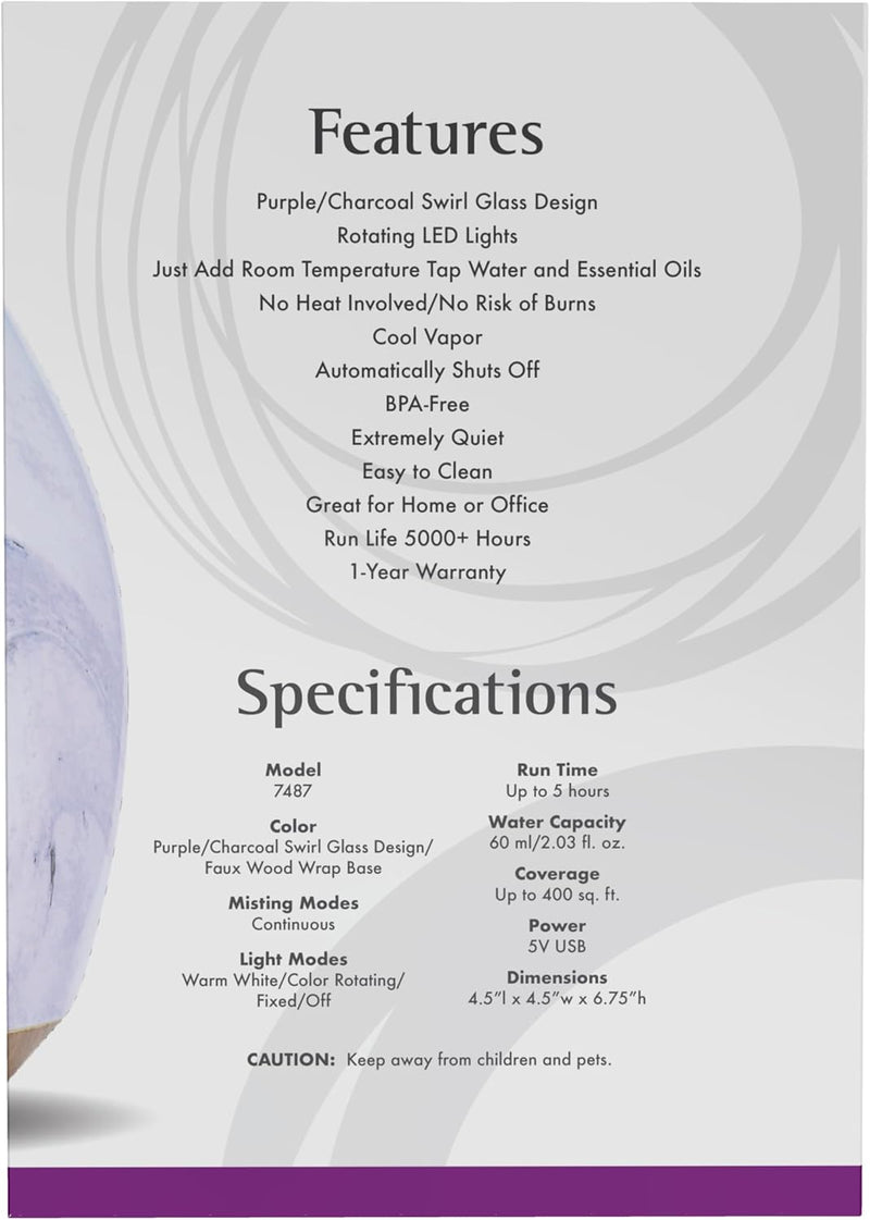 Ultrasonic Glass Swirl USB Oil Diffuser by NOW