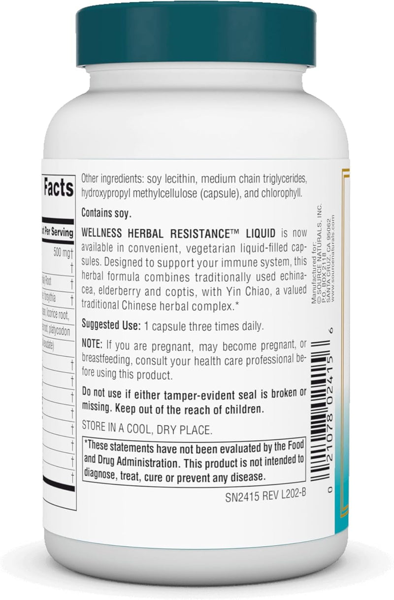 Wellness Herbal Resistance Liquid Vegetarian Caps 120 Liquid Caps by Source Naturals