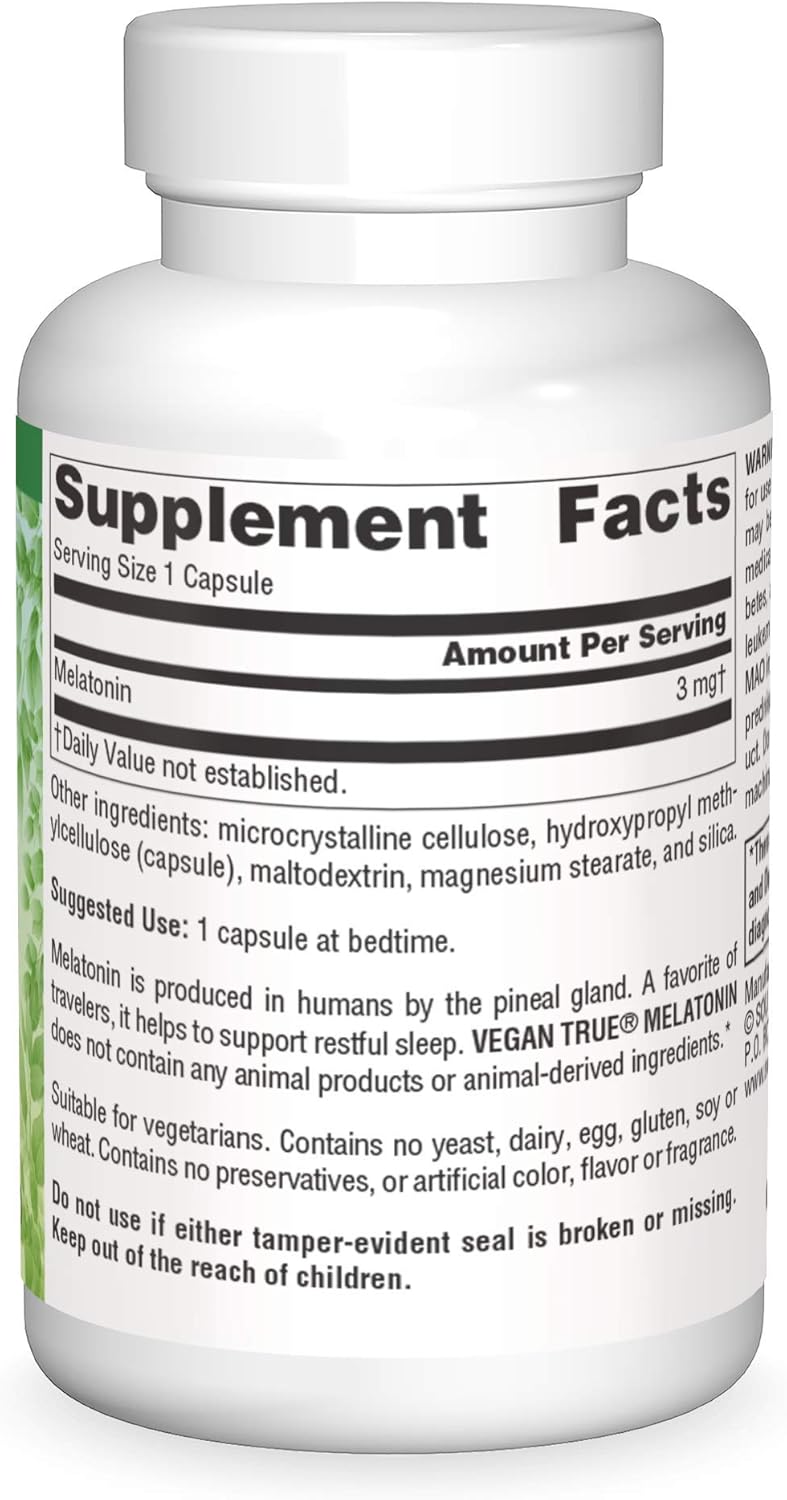 Vegan True™ Melatonin 3 mg - 60 Vegetarian Capsules by Source Naturals