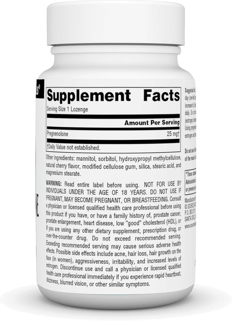 Pregnenolone,  25 mg - 120 Lozenges (Cherry Flavored)  by Source Naturals