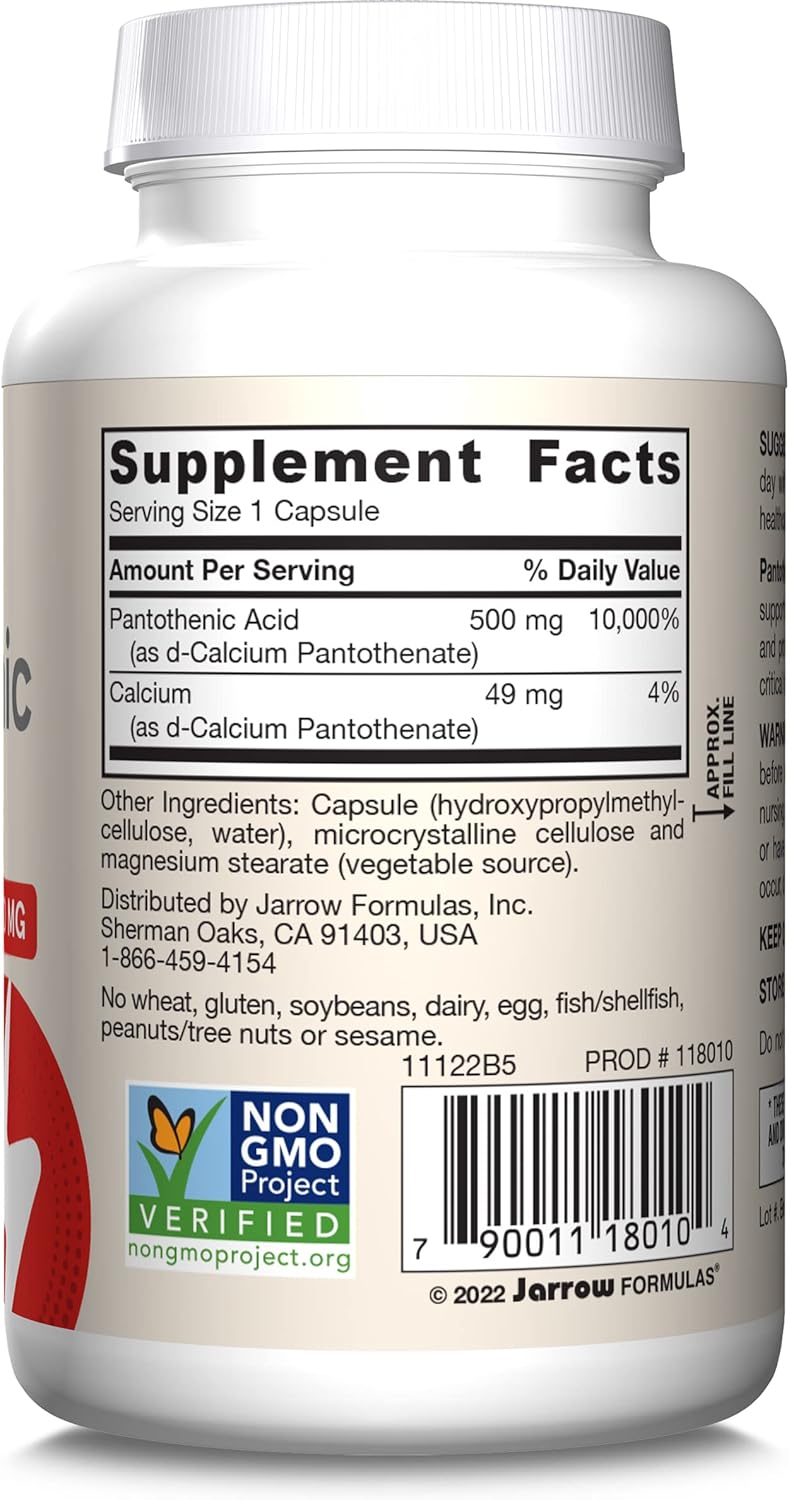 Pantothenic Acid B5 500 mg 100 Capsules