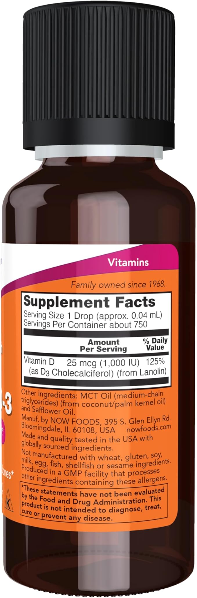 Liquid Vitamin D-3, Extra Strength, 1,000 IU, 1 fl oz (30 ml) by NOW