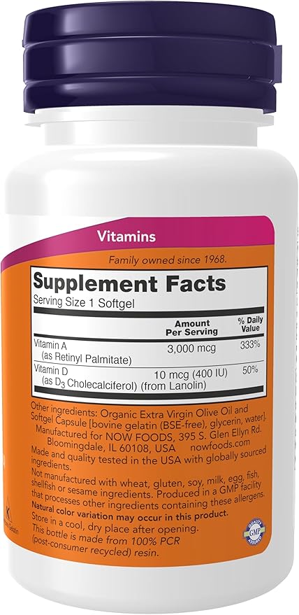 Vitamin A & D 10,000/400 IU - 100 Softgels by NOW
