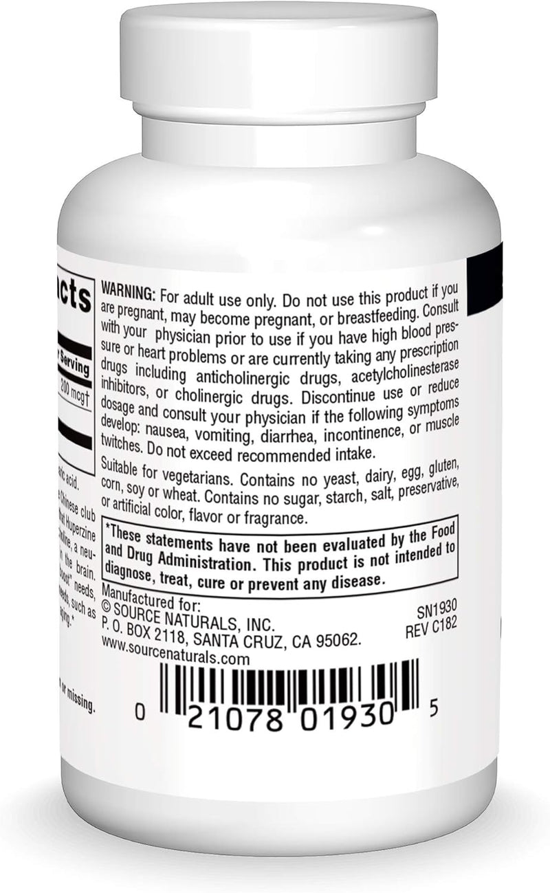 Huperzine A, 200 mcg , 60 Tablets by Source Naturals