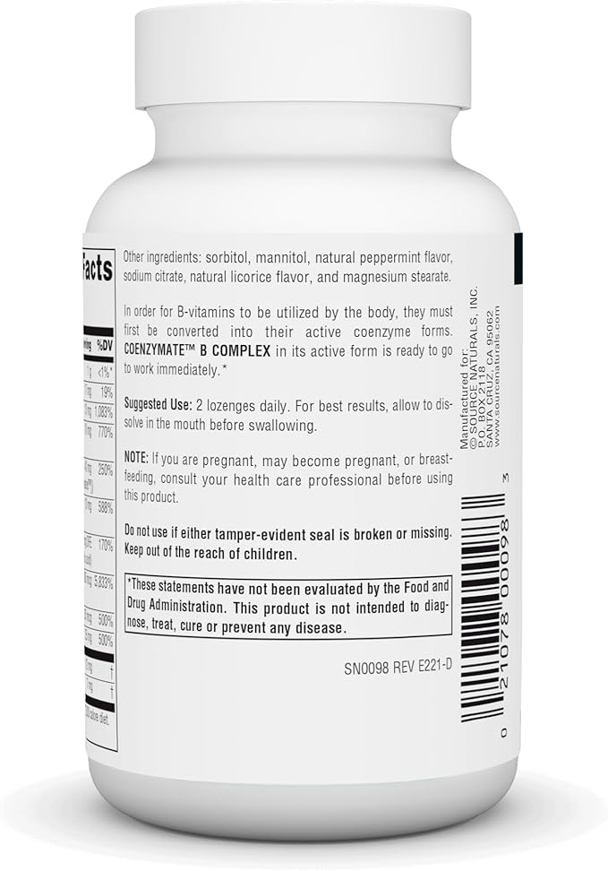 Coenzymate™ B Complex, Peppermint, 120 Lozenges by Source Naturals