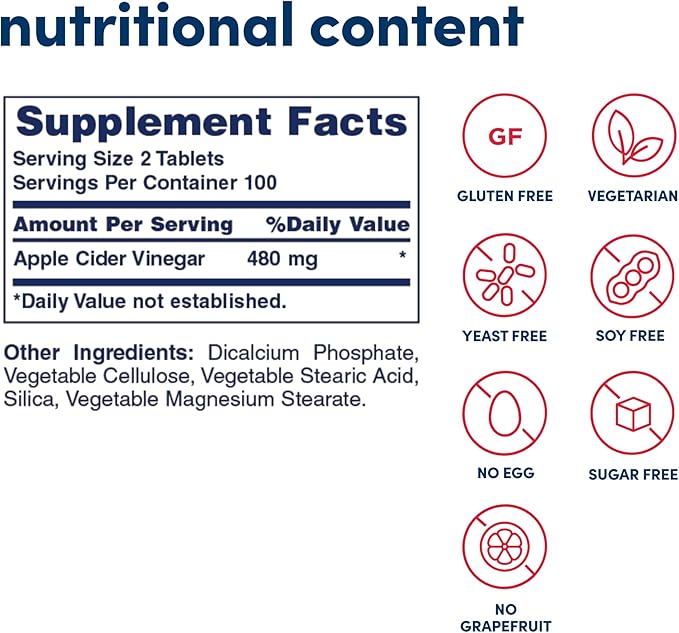 Apple Cider Vinegar, 480 mg 200 Tablets by American Health