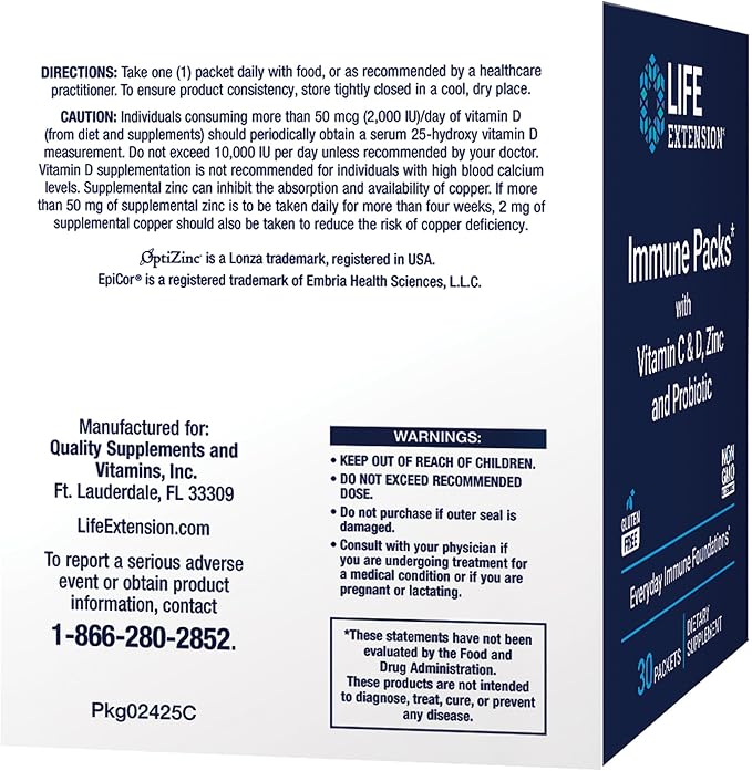 Immune Packs with Vitamin C & D, Zinc and Probiotic, 30 Packets by Life Extension