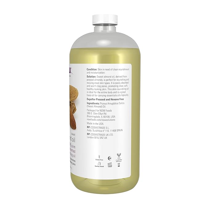 Sweet Almond Oil, Unscented, 32 fl oz (946 ml) by NOW
