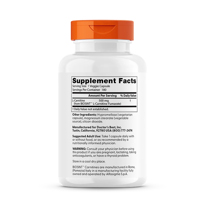 L-Carnitine Fumarate with Biosint Carnitines, 500 mg, 180 Veggie Caps