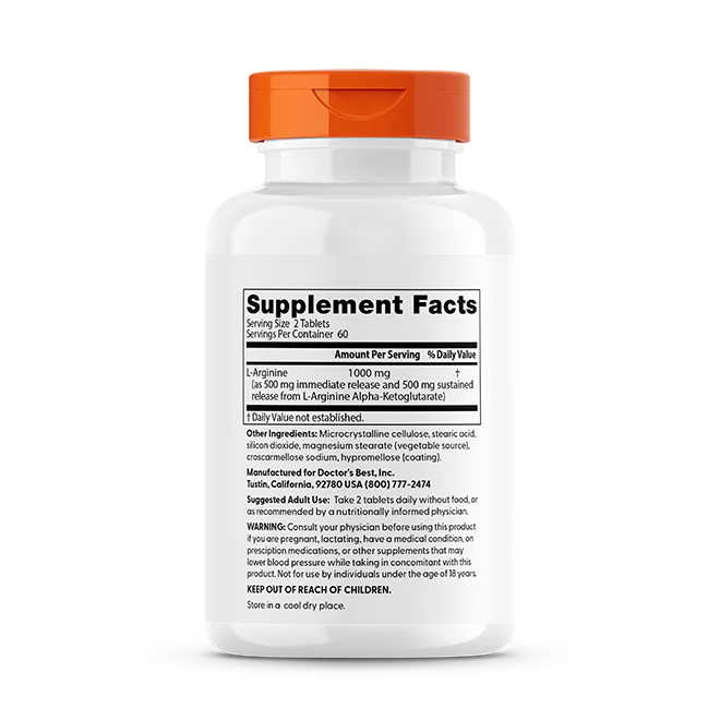 Arginine Sustained Plus Immediate Release, 1000 mg Per Serving, 120 Bilayer Tablets