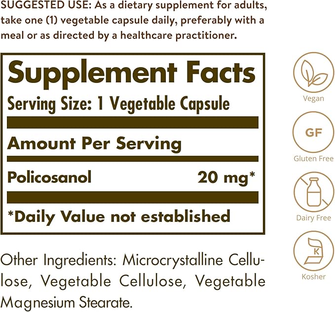 Policosanol, 20 mg, 100 Vegetable Capsules by Solgar