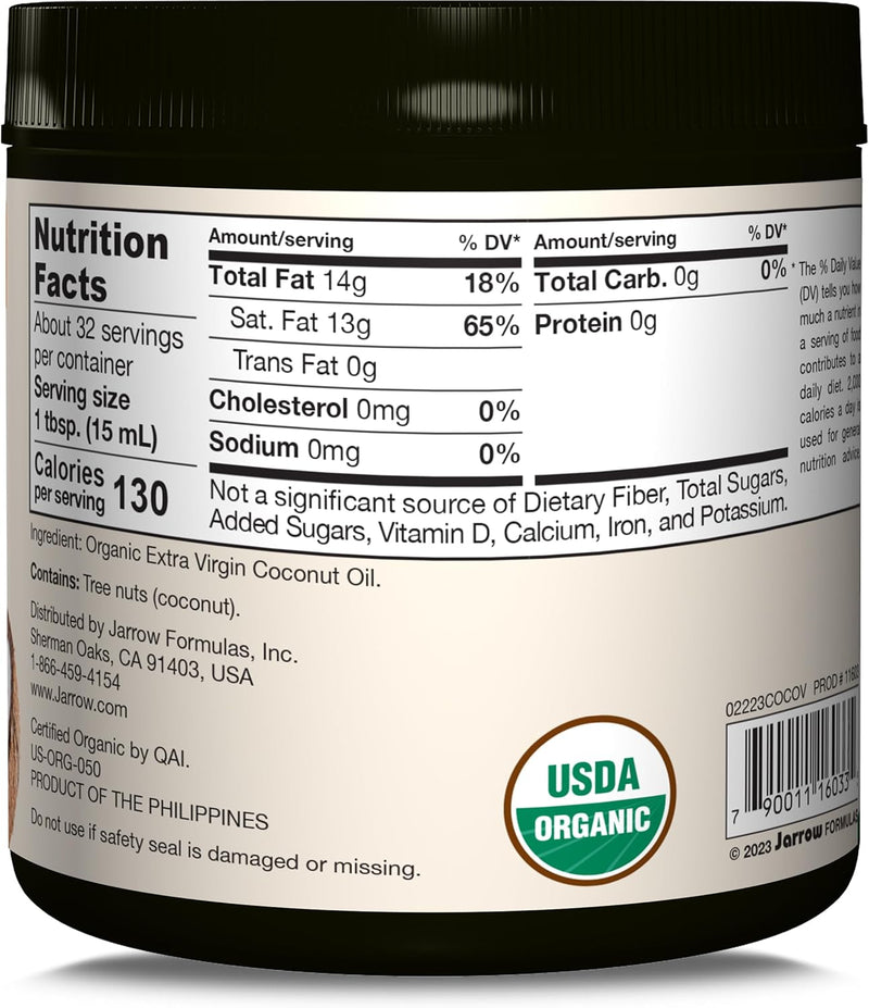 Certified Organic Extra Virgin Coconut Oil 16 oz (454 g)