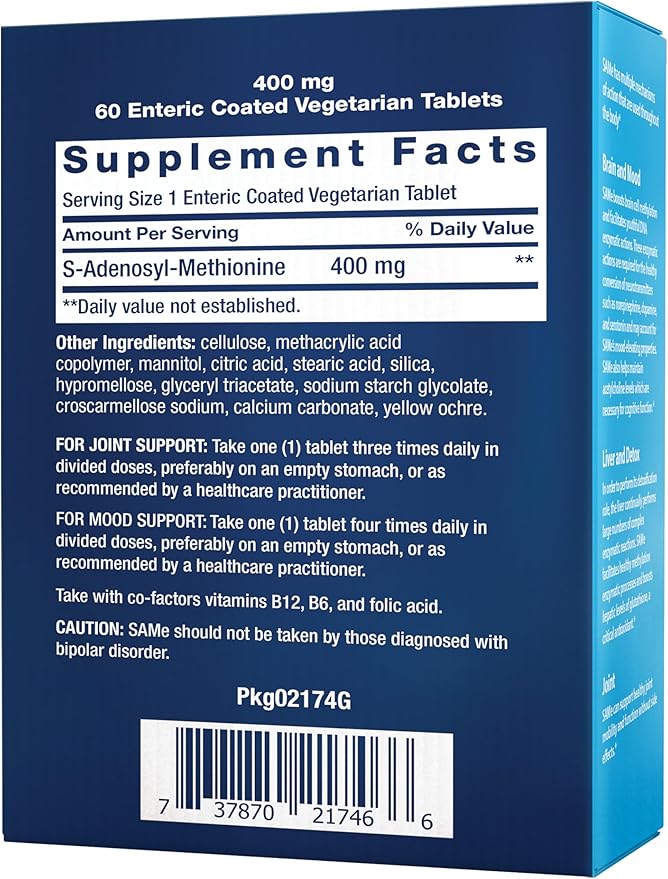 SAMe S-Adenosyl-Methionine, 400 mg, 60 Enteric Coated Vegetarian Tablets by Life Extension
