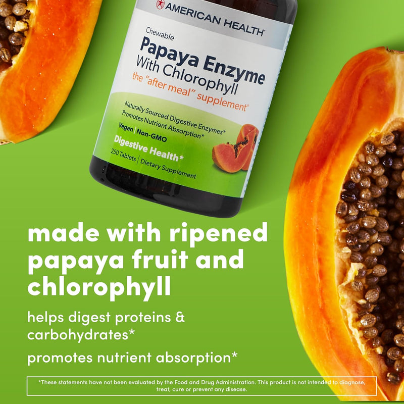 Papaya Enzyme with Chlorophyll 100 Chewable Tablets by American Health