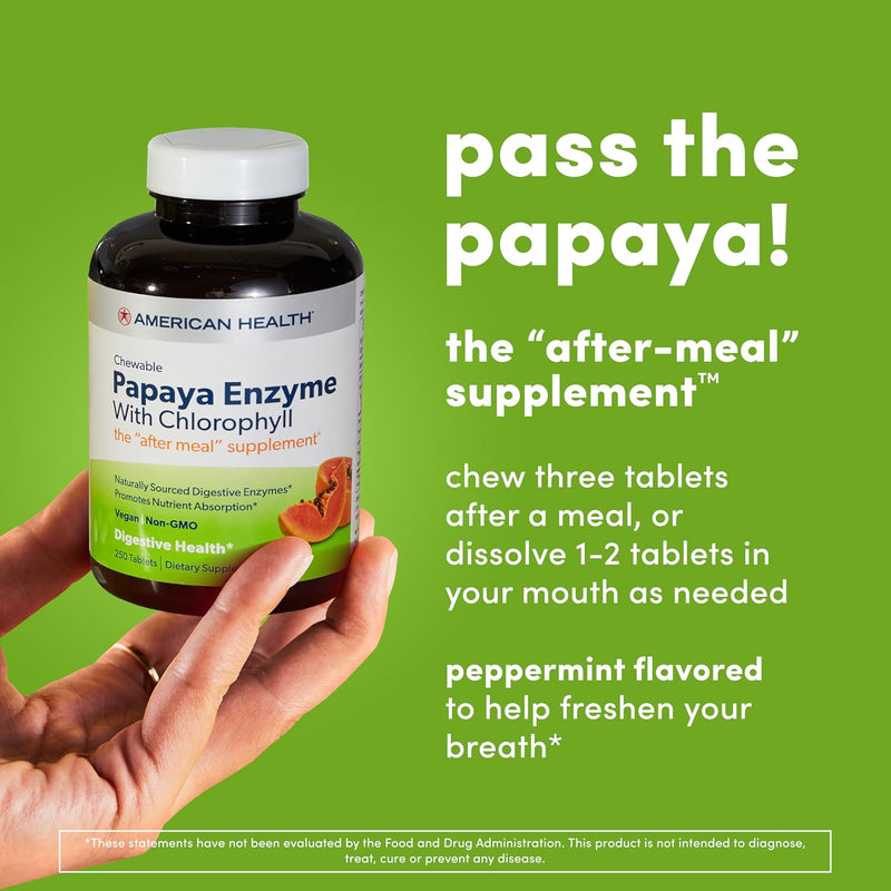 Papaya Enzyme with Chlorophyll 100 Chewable Tablets by American Health
